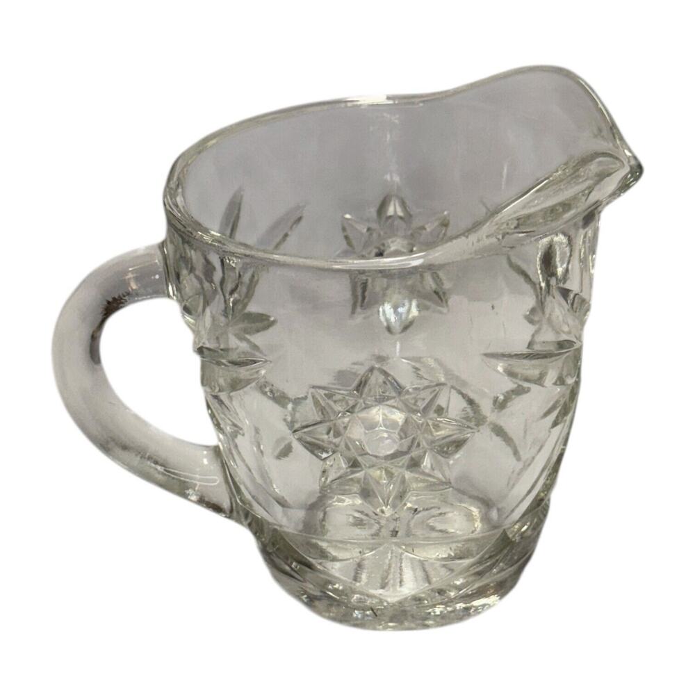 Vintage Anchor Hocking Prescut Clear Glass Creamer Pitcher EAPC Star of David - Picture 4 of 6